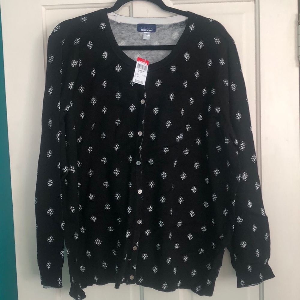 Black sweater with white design